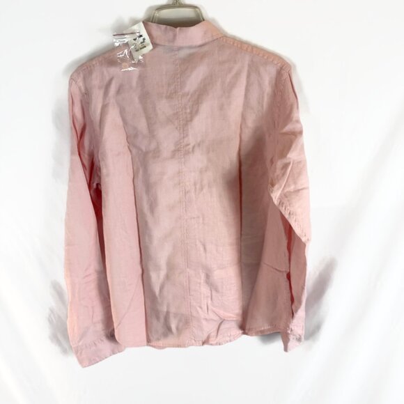 Express Womens Large Pink Linen Button Up Shirt Long Sleeve ruffled - Picture 4 of 6